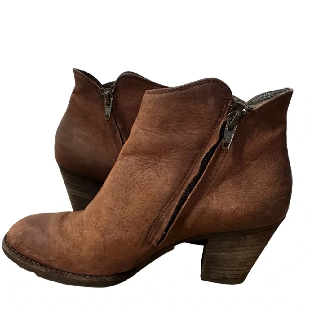 Paul Green Aubrey Boot US 7 Brown Leather Double Zip Western Ankle Bootie